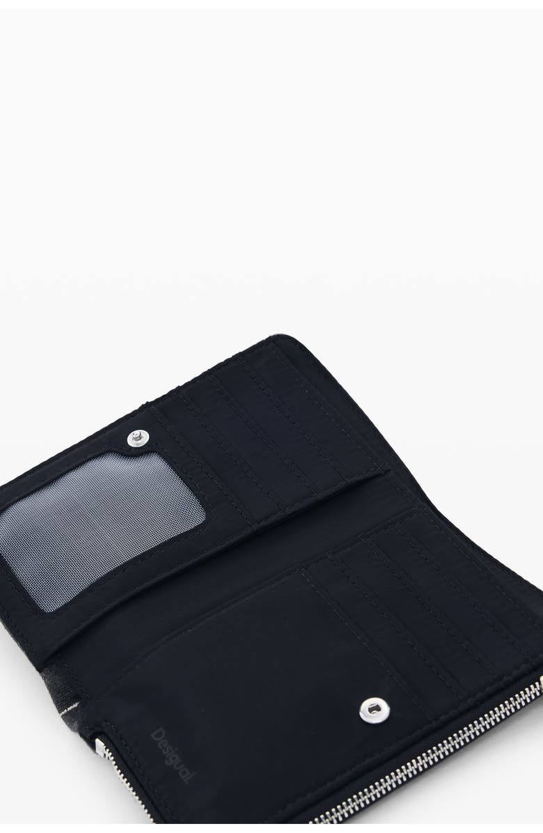 Desigual Mixed Media Continental Wallet, Alternate, color, Black