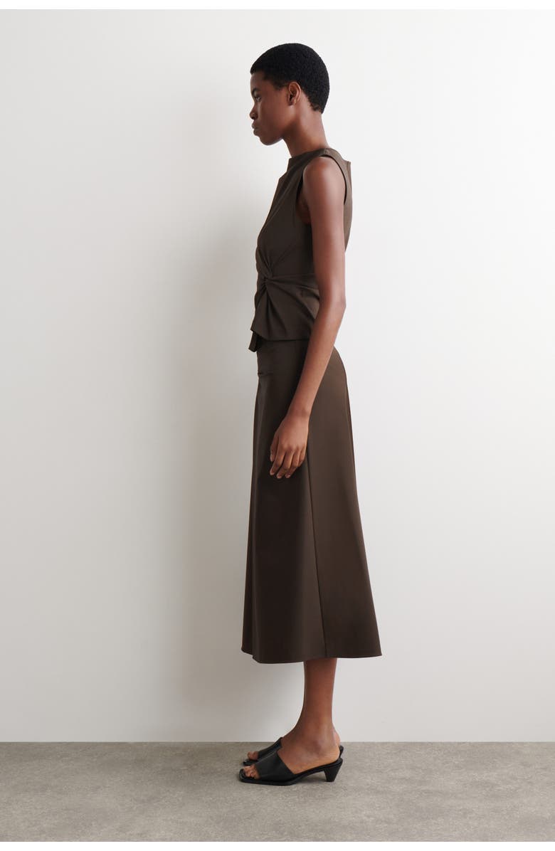 COS Twist-Detail Jersey Midi Skirt, Alternate, color, Brown