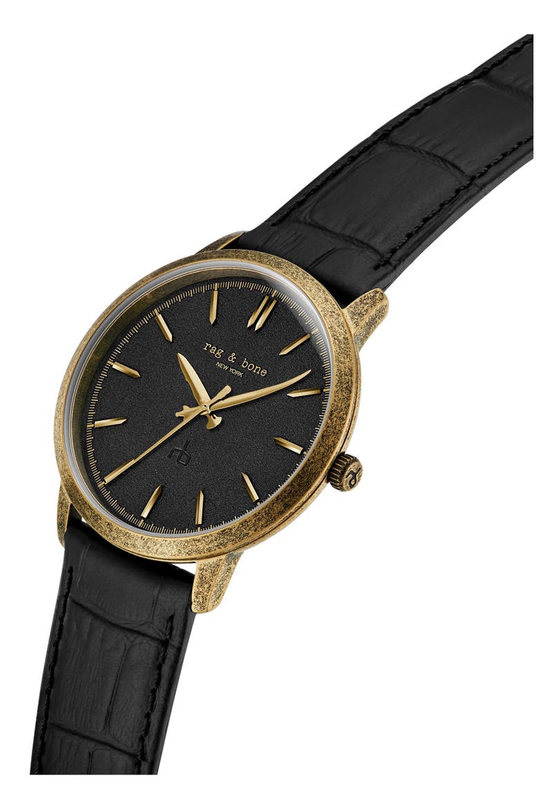Manston Leather Strap Watch, 40mm, Alternate, color, GOLD-TONE/ BLACK