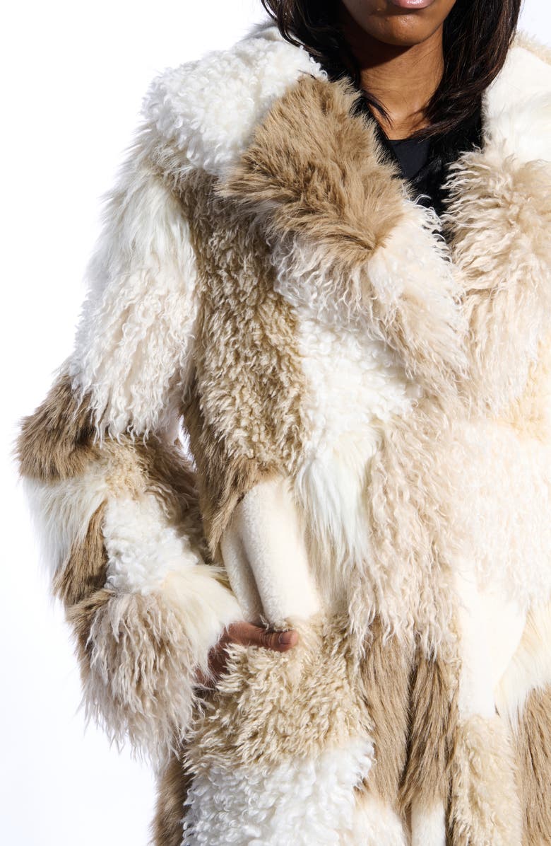 AZALEA WANG Taher Hooded Faux Fur Coat, Alternate, color, Cream Multi