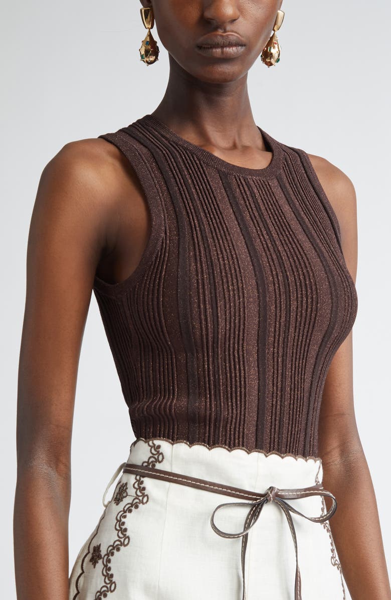 Zimmermann Lucky Metallic Rib Tank, Alternate, color, Metallic Chocolate