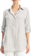 MAX STUDIO Stripe Oversize Long Sleeve Button-Up Tunic