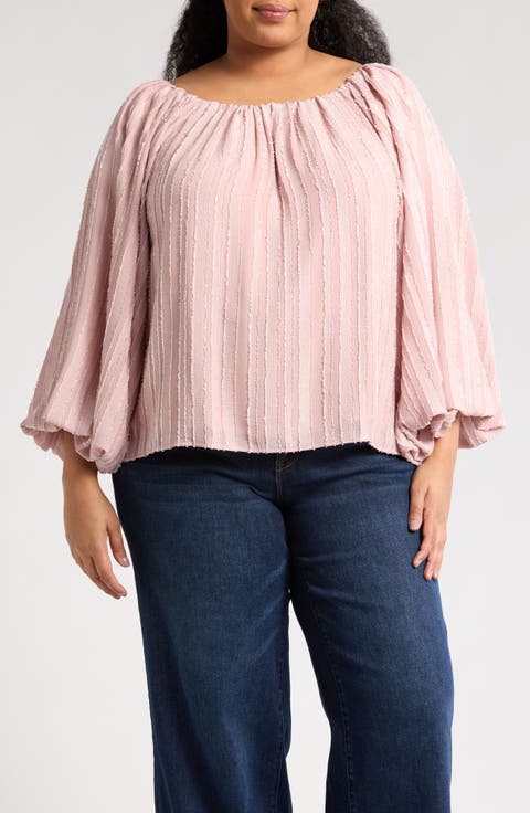 Stripe Semisheer Long Sleeve Top (Plus)