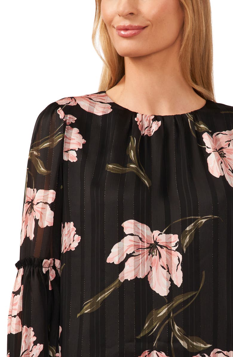CeCe Metallic Floral Print Top, Alternate, color, 