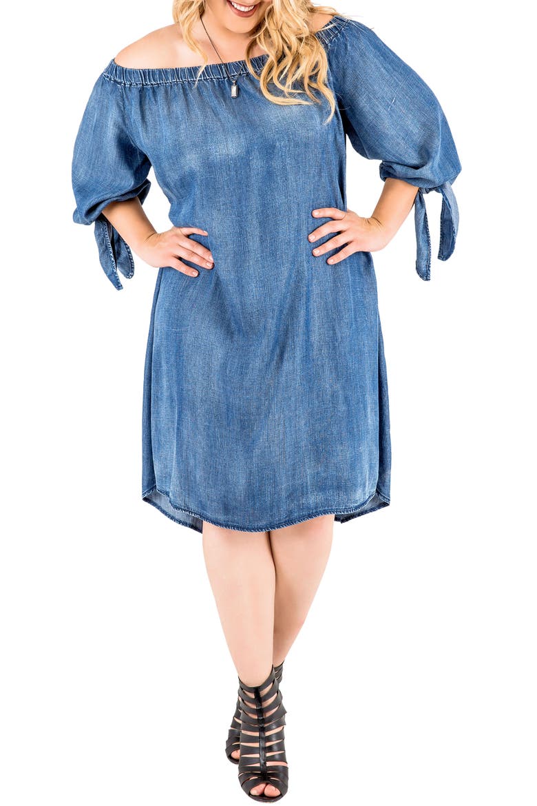 Julie Off the Shoulder Denim Dress, Main, color, FROZEN POND
