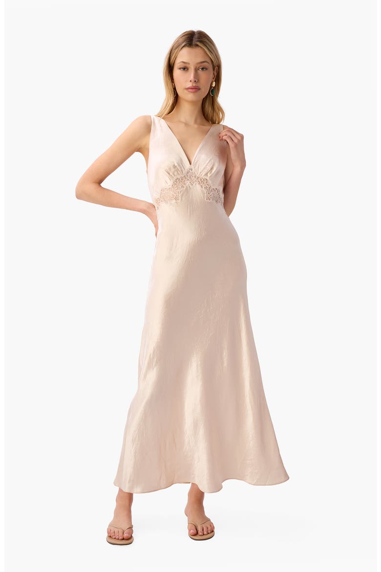 Rehka Sleeveless Lace & Satin Maxi Dress, Alternate, color, OAT