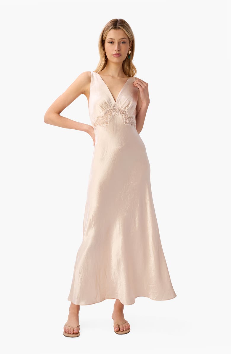 CAMI NYC Rehka Sleeveless Lace & Satin Maxi Dress, Alternate, color, Oat