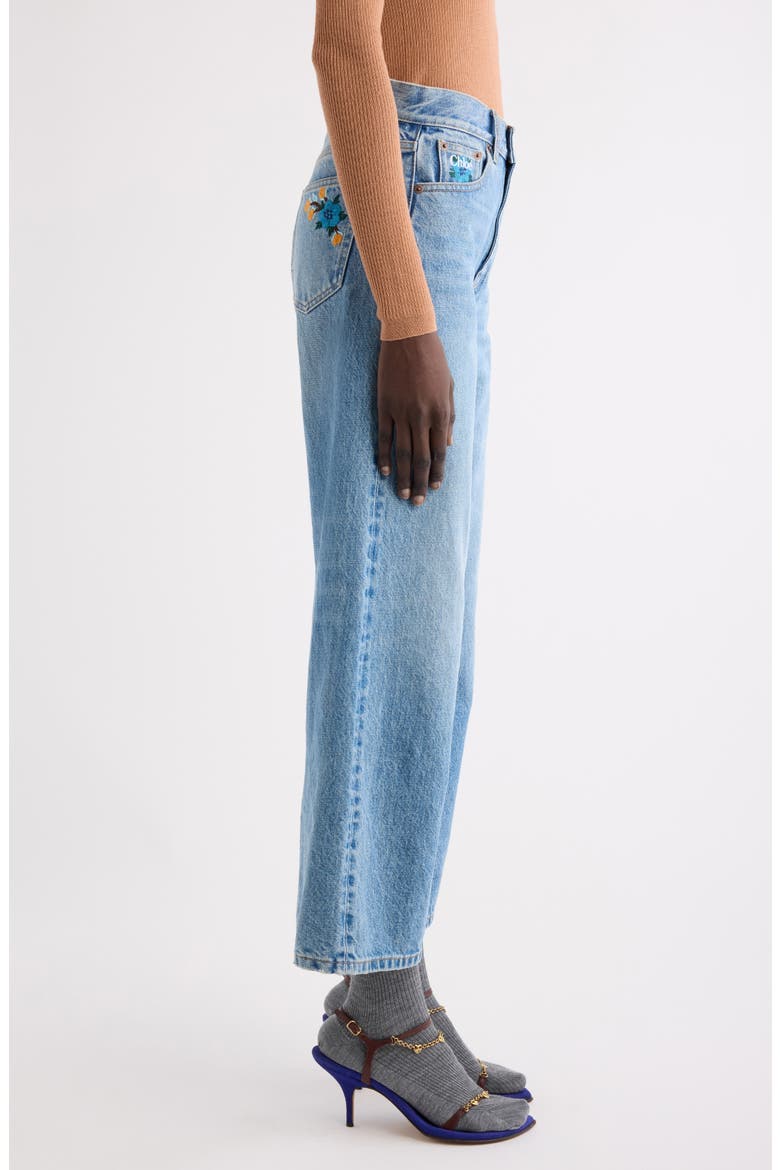 Embroidered High Waist Crop Wide Leg Jeans, Alternate, color, INDIAN BLUE