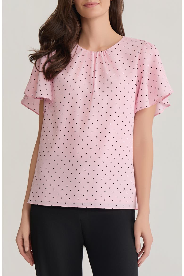 Polka Dot Flutter Sleeve Top, Main, color, TUTU PINK/ BLACK