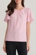 KASPER Polka Dot Flutter Sleeve Top