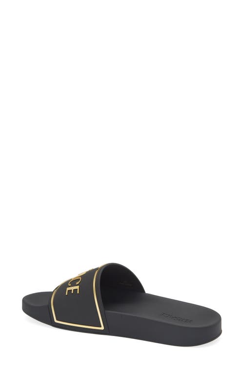 Versace Logo-embossed Slides In Black Gold