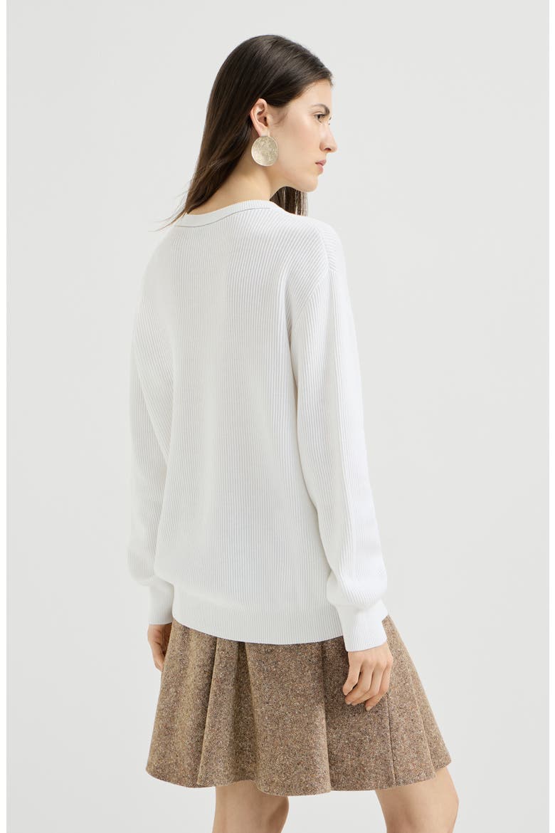 Cotton English rib sweater with monili, Alternate, color, White
