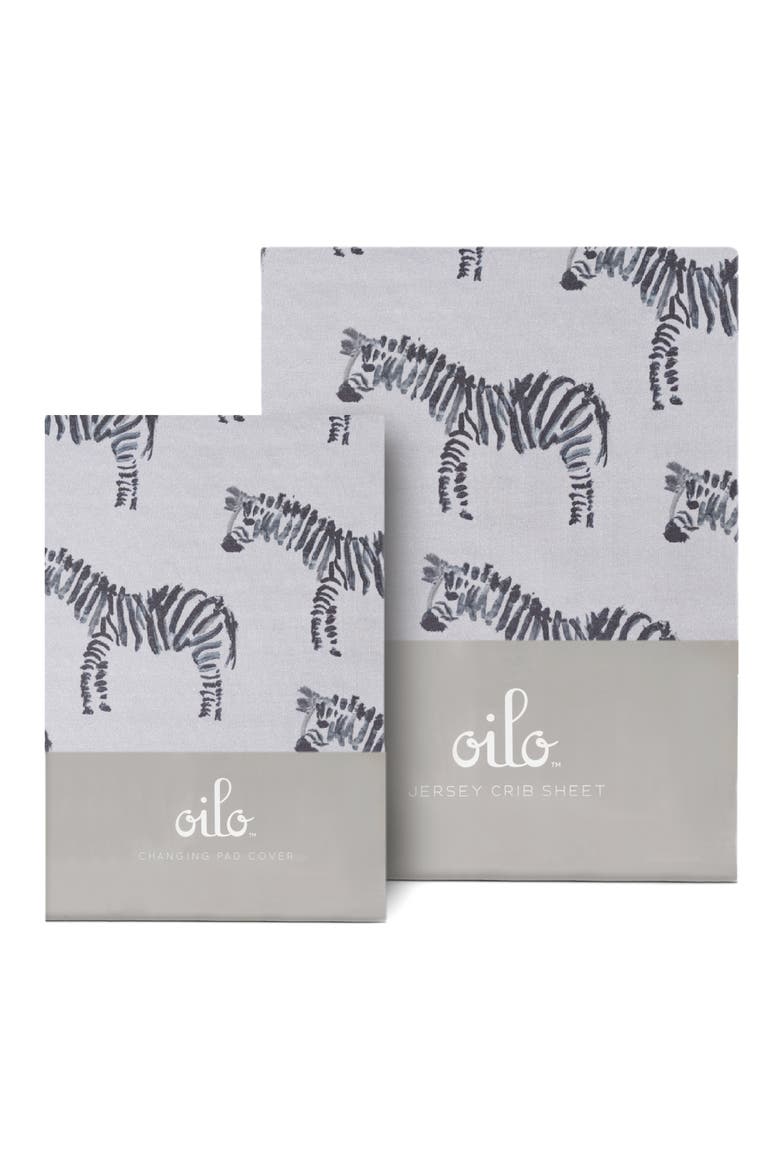 Zebra Changing Pad Cover & Jersey Crib Sheet Set, Alternate, color, GRAY