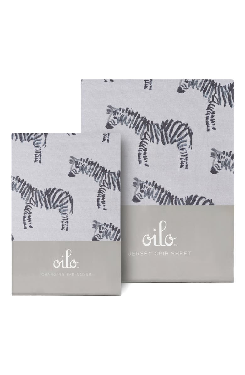 Oilo Zebra Changing Pad Cover & Jersey Crib Sheet Set, Alternate, color, Gray