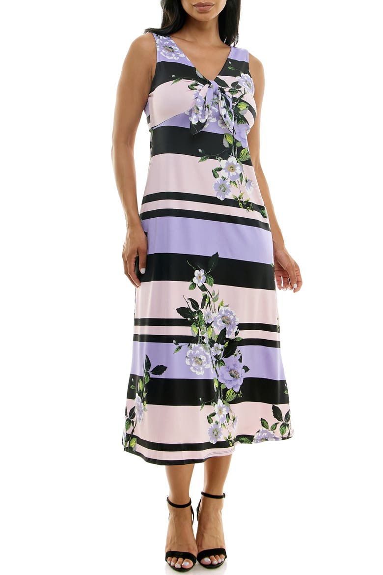 Tie Front Sleeveless Midi Dress, Main, color, BLACK/ LILAC
