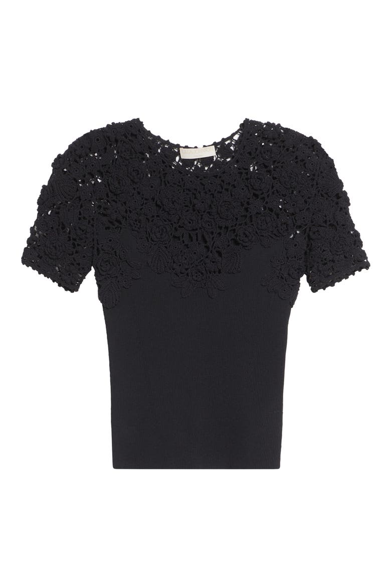 Clelia Rib Knit Crochet Top, Alternate, color, NOIR