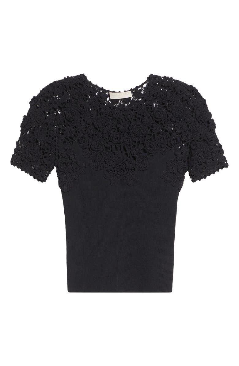 Ulla Johnson Clelia Rib Knit Crochet Top, Alternate, color, Noir