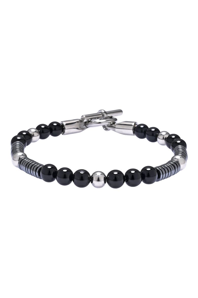 Men's Midnight Agate Beaded Bracelet, Main, color, SILVER