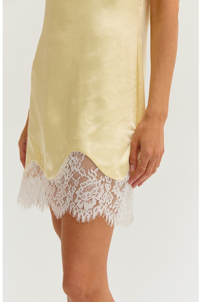 Lace Trim Hem Satin Mini Dress, Alternate, color, Butter
