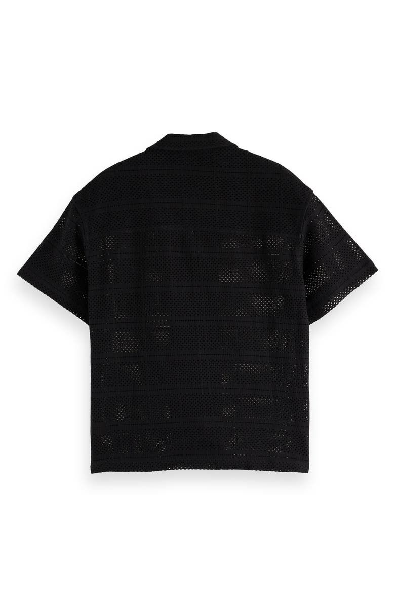 Scotch & Soda Relaxed Fit Open Knit Short Sleeve Button-Up Shirt, Alternate, color, Washed Black