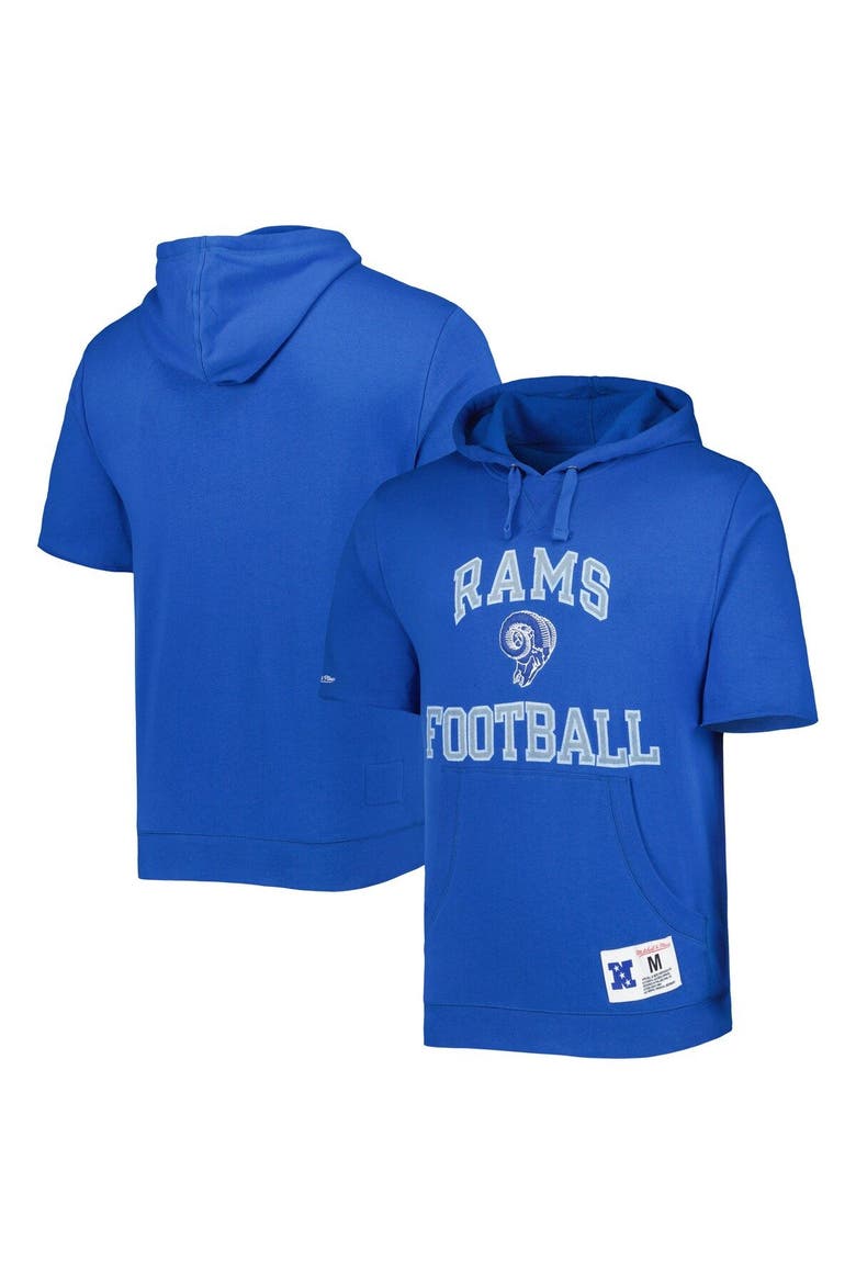 Men's Mitchell & Ness Royal Los Angeles Rams Washed Short Sleeve Pullover Hoodie, Alternate, color, Royal