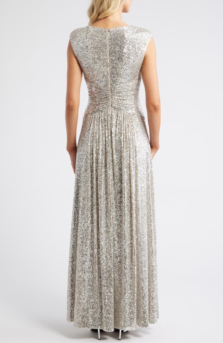 Eliza J Sequin Twist Front Gown, Alternate, color, Silver