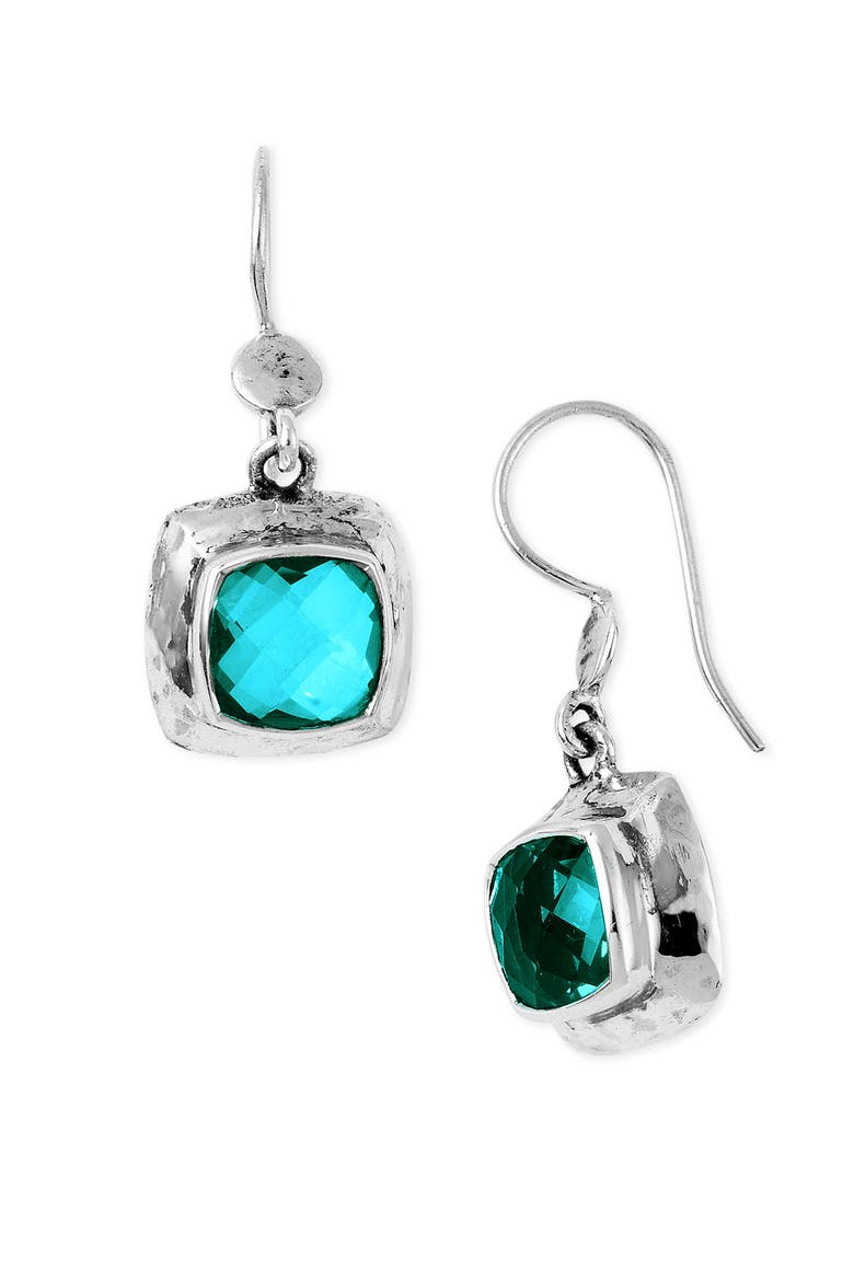 Cushion Drop Earrings, Main, color, AQUA BLUE QUARTZ