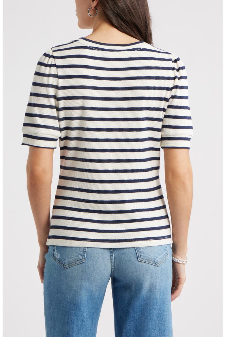 Stripe Elbow Sleeve Cotton Knit Top, Alternate, color, IVORY- NAVY SENA STRIPE