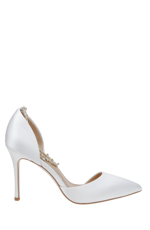 Daniela - Satin Bridal Pointed Toe Stiletto with Crystal Ankle Strap