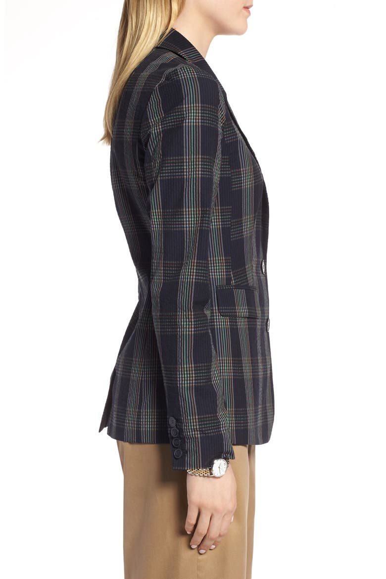 Puckered Plaid Blazer, Alternate, color, NAVY MULTI PLAID