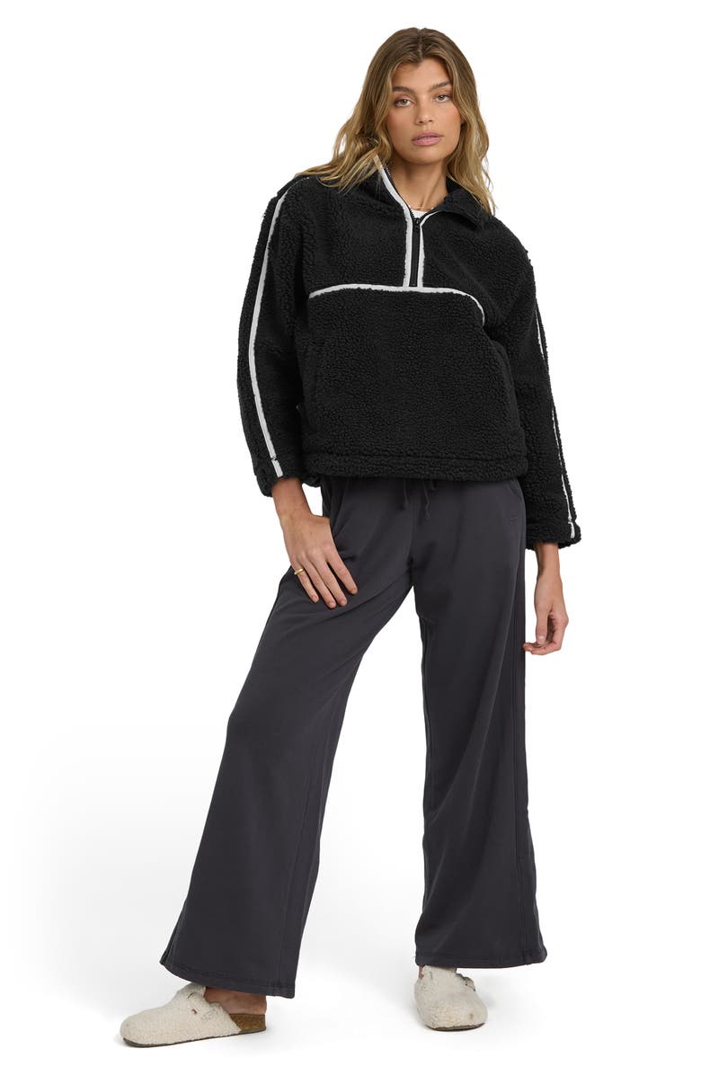 Billabong Getting Warm Faux Shearling Half Zip Pullover, Alternate, color, Black Sands