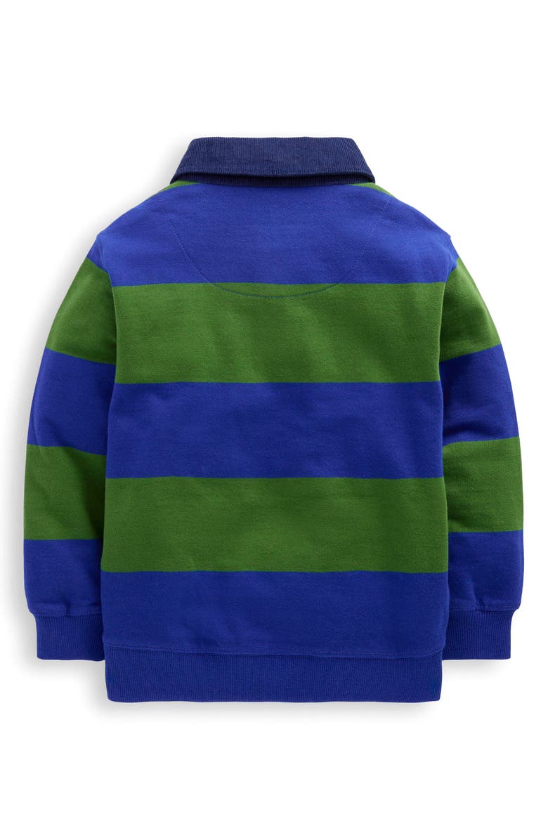 Mini Boden Kids' Stripe Cotton Rugby Shirt, Alternate, color, Artichoke Green / Surf The Web