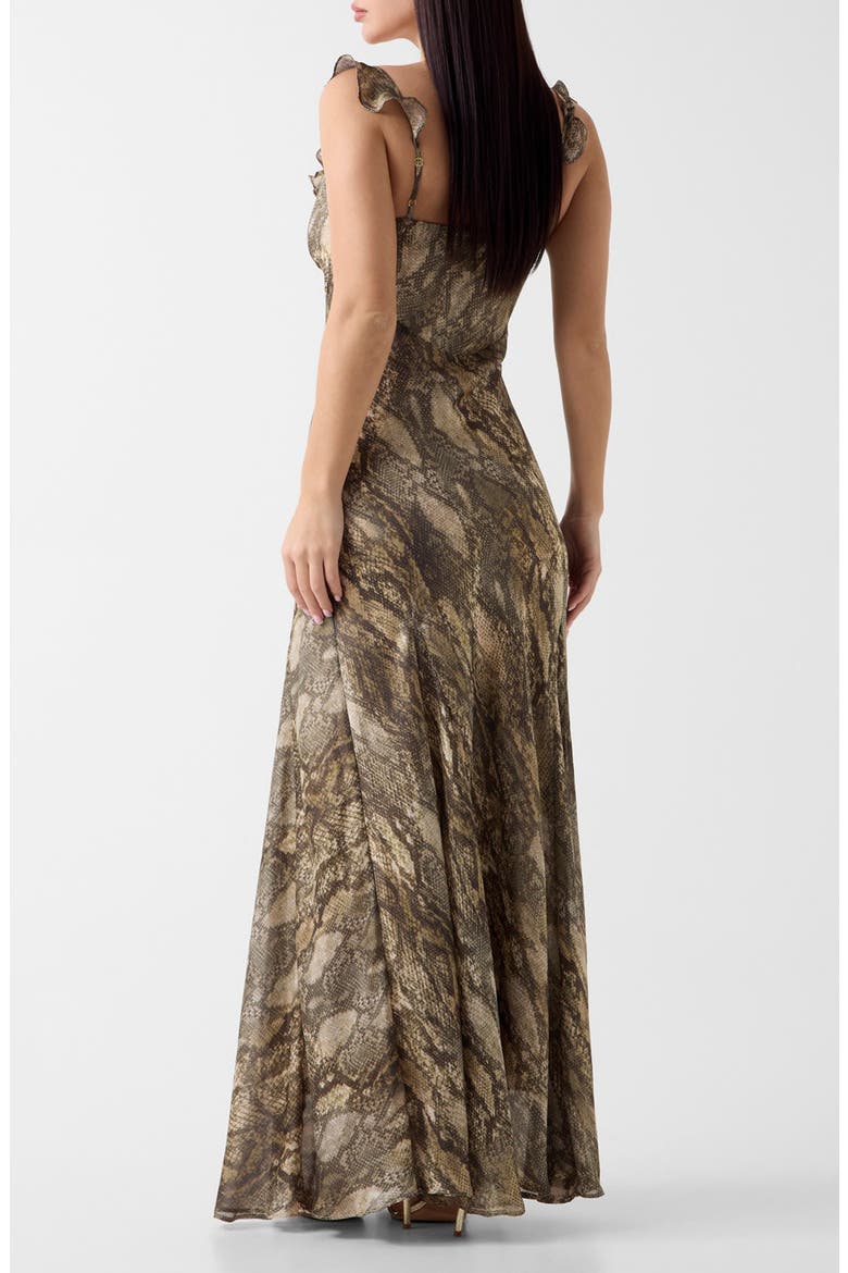 Emy Snake Print Ruffle Maxi Dress, Alternate, color, NATURAL