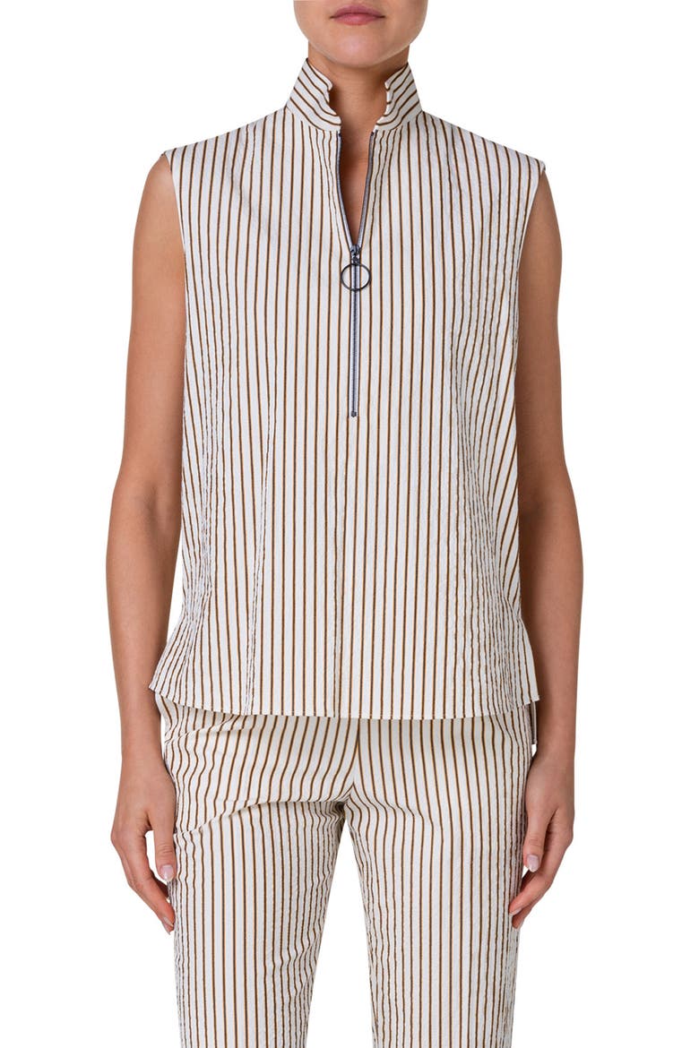 Boxy Stripe Sleeveless Half Zip Top, Main, color, CREAM-SUN-BLACK
