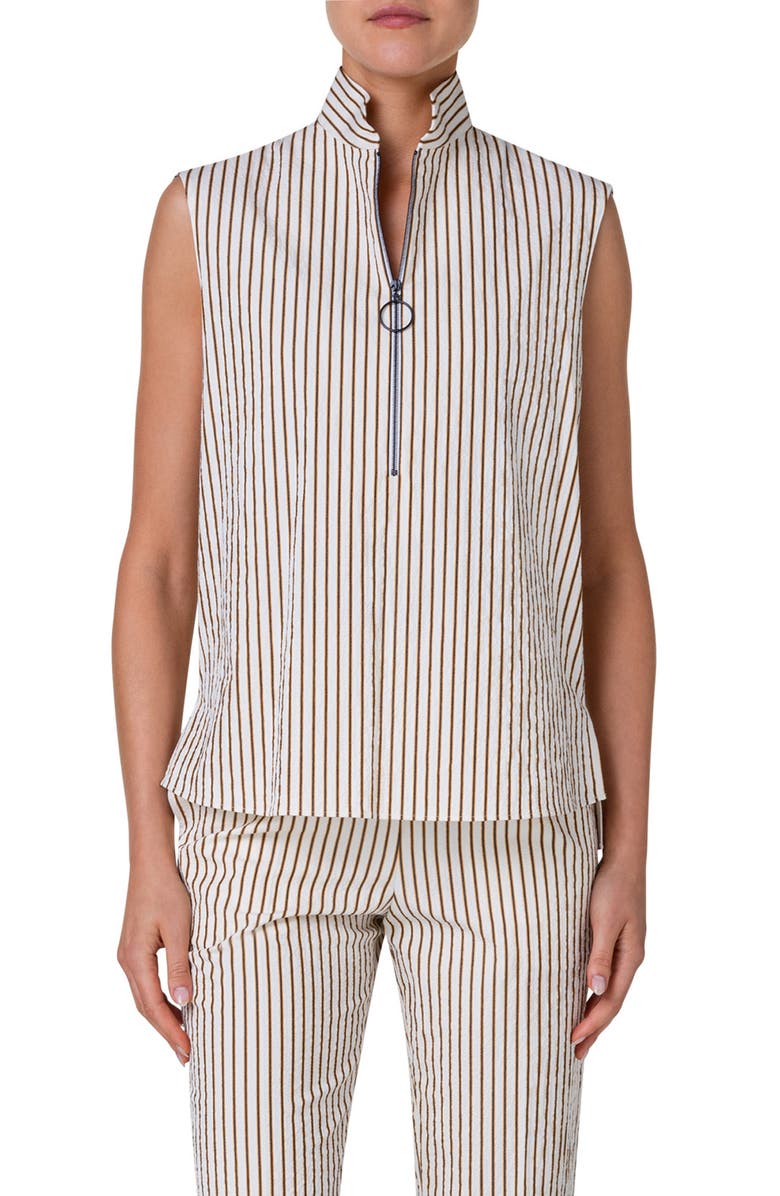 Akris punto Boxy Stripe Sleeveless Half Zip Top, Main, color,