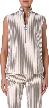 Akris punto Boxy Stripe Sleeveless Half Zip Top