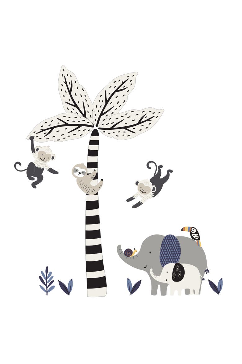 Jungle Party Monkey/Elephant/Tree Nursery Wall Decals/Stickers, Main, color, Multicolor
