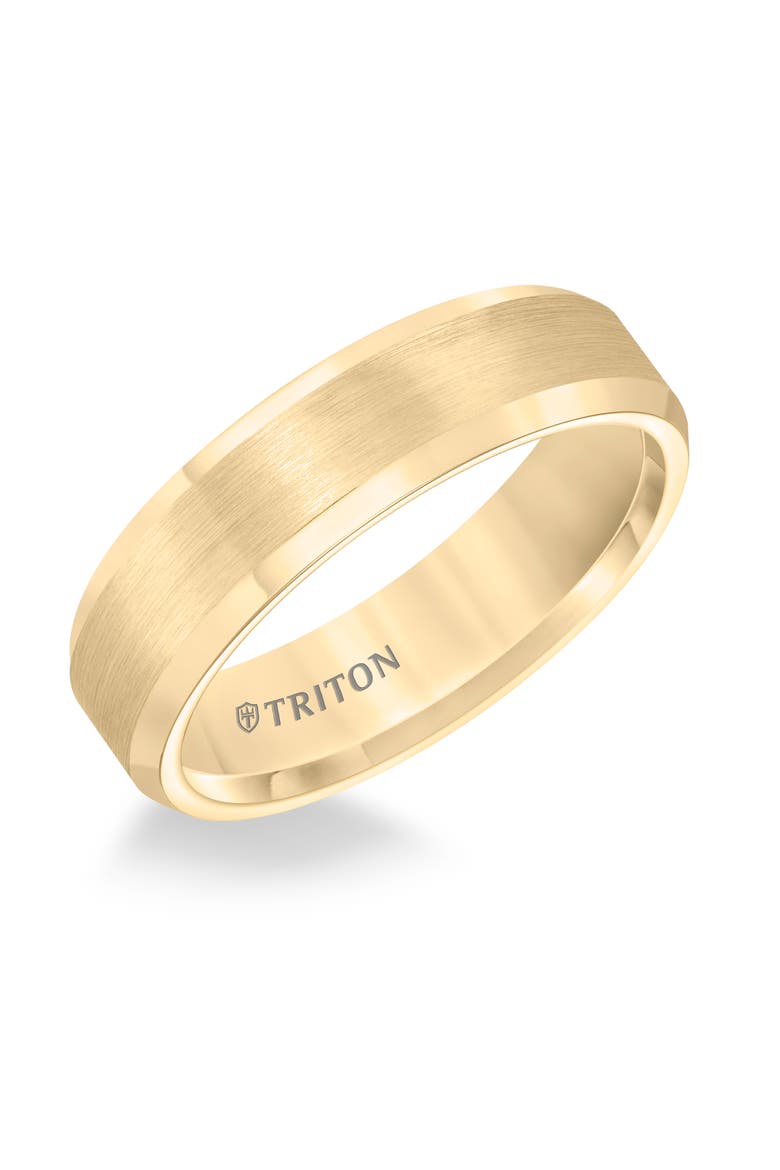 6MM Tungsten Carbide Ring with Satin Center and Bevel Edge, Main, color, Metallic Gold