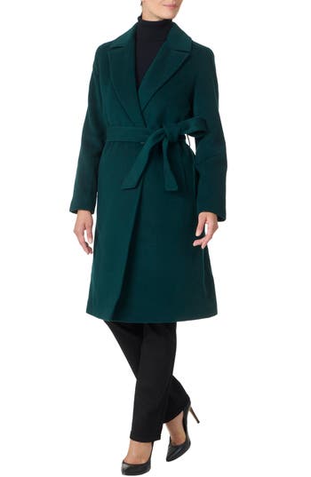 Sofia Cashmere Belted Notch Collar Wool Coat In Green
