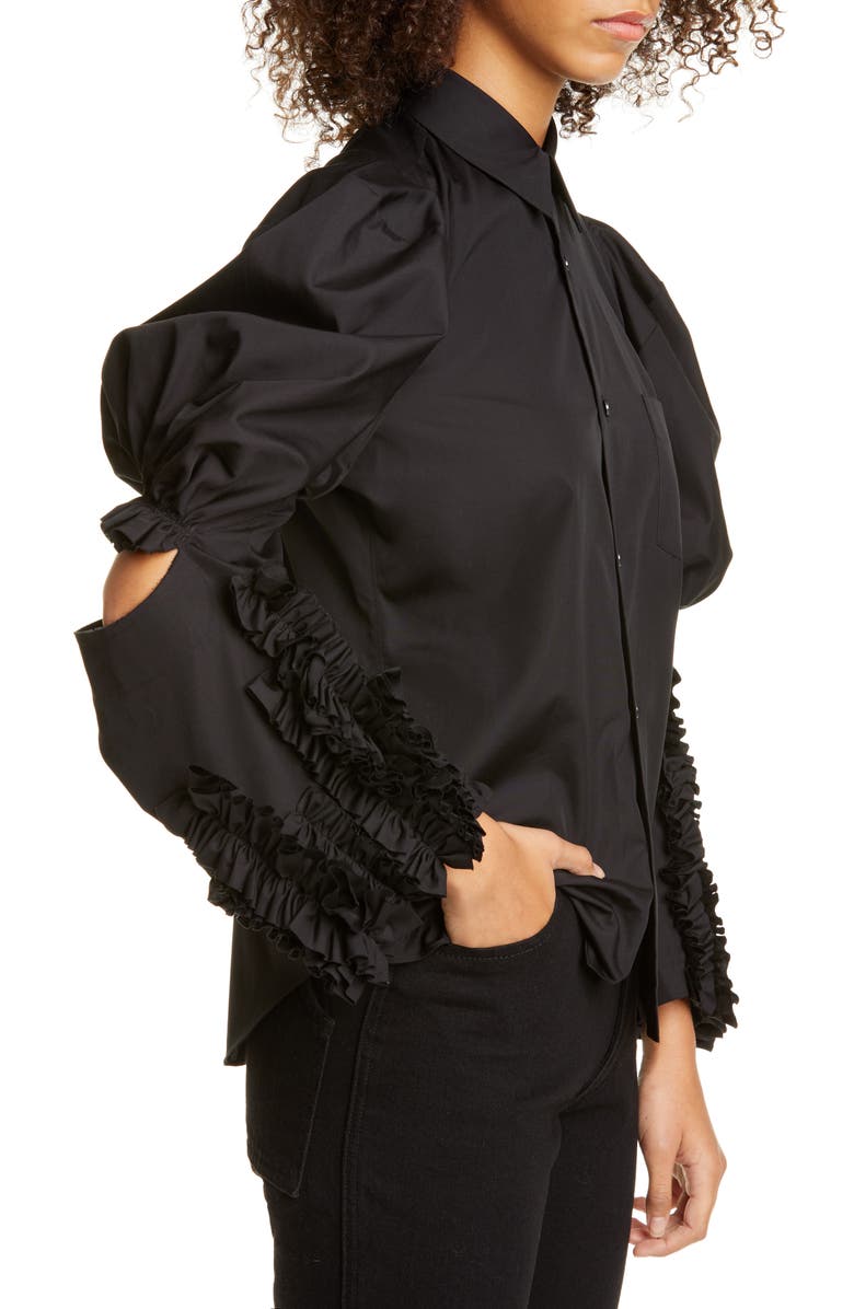 Comme des Garçons Puff Sleeve Ruffle Cotton Shirt, Alternate, color, 
