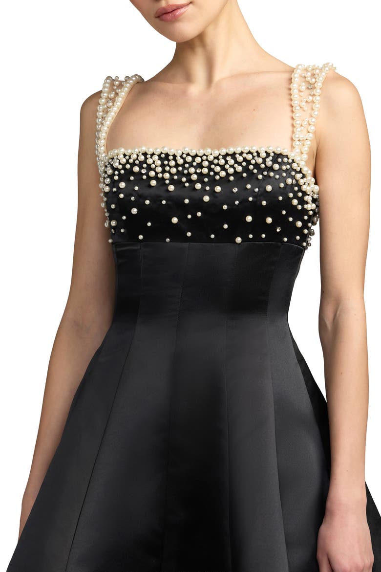 Embellished Satin A Line Sleeveless Mini Dress, Alternate, color, Black