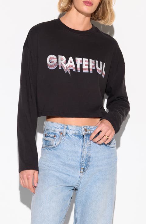 Grateful Ascent Drew Long Sleeve Crop Cotton Graphic T-Shirt