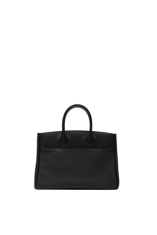 Burberry Rocking Horse Medium Black Leather Tote Women In Black