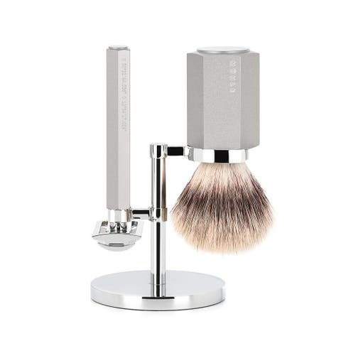Hexagon Anodized Silver Silvertip Fiber 3-Piece Shaving Set