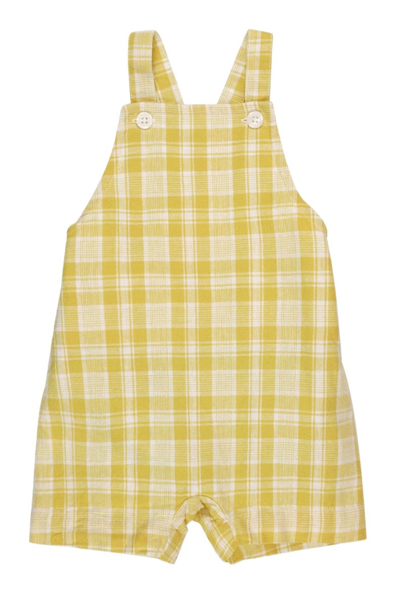 Baby Shortie Overall Romper, Infant, Main, color, Yellow Plaid Linen