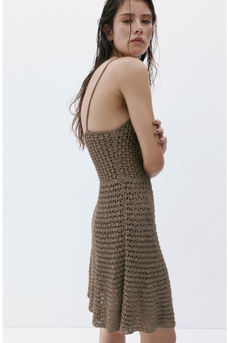 Crocheted Lurex Dress, Alternate, color, BROWN