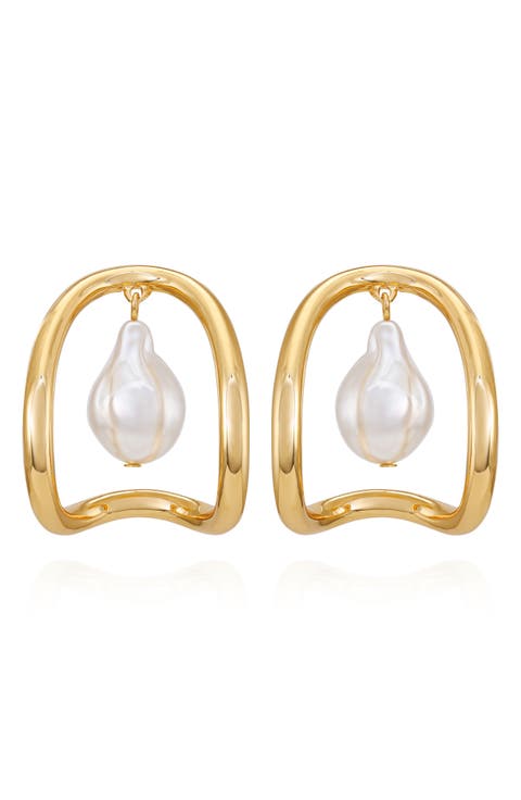 Faux Pearl Hoop Earrings