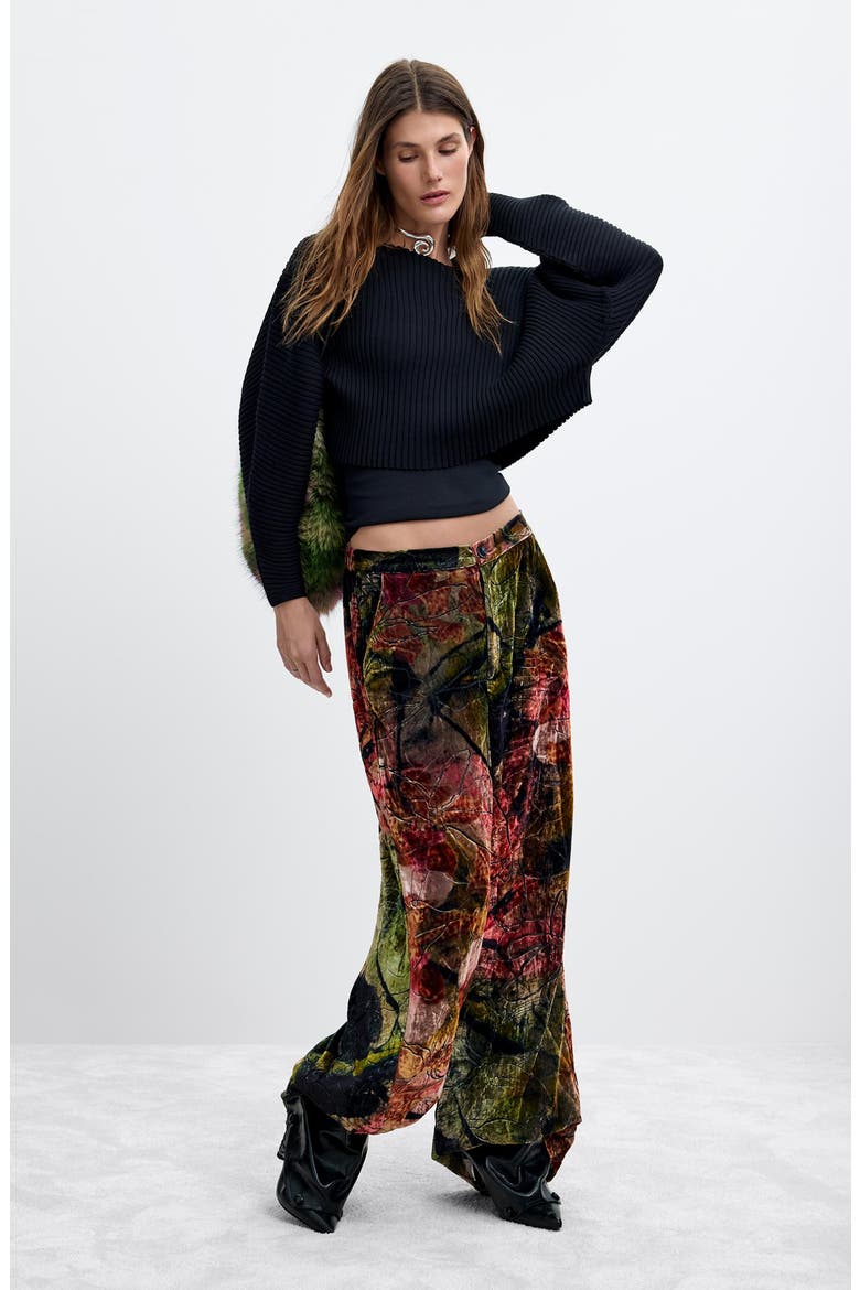 Velvet Wide Leg Trousers, Alternate, color, PINK