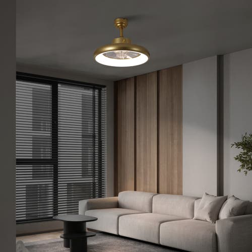 Oval Air Loren 20" Modern Contemporary 6-speed Metal Mobile-app/remote-controlled Dimmable Smart Int In Gold Painting