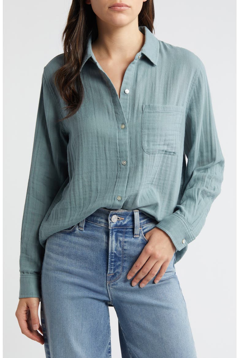 Ellis Cotton Button-Up Shirt, Main, color, ALOE